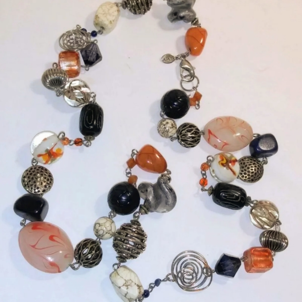 Chico's Chunky Chain Beaded Necklace 38" Long